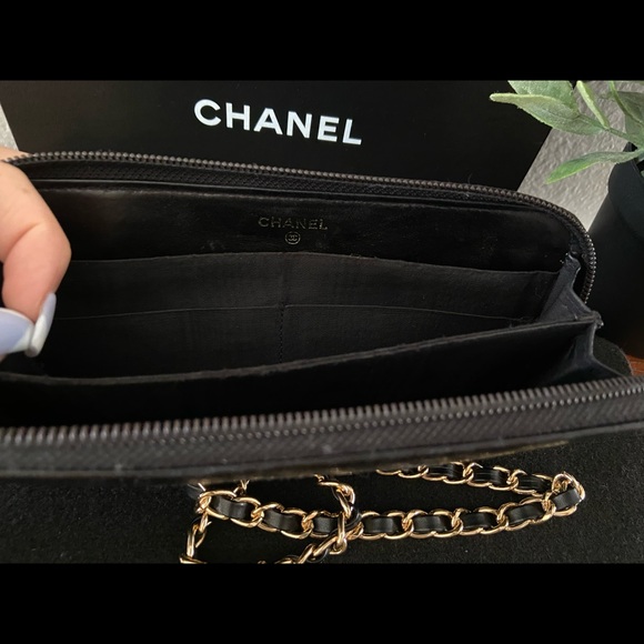🖤⚜️ Chanel Wallet on a Chain ZIPPY Crossbody Double Zipper Black / Gold Revamp - Picture 5 of 10